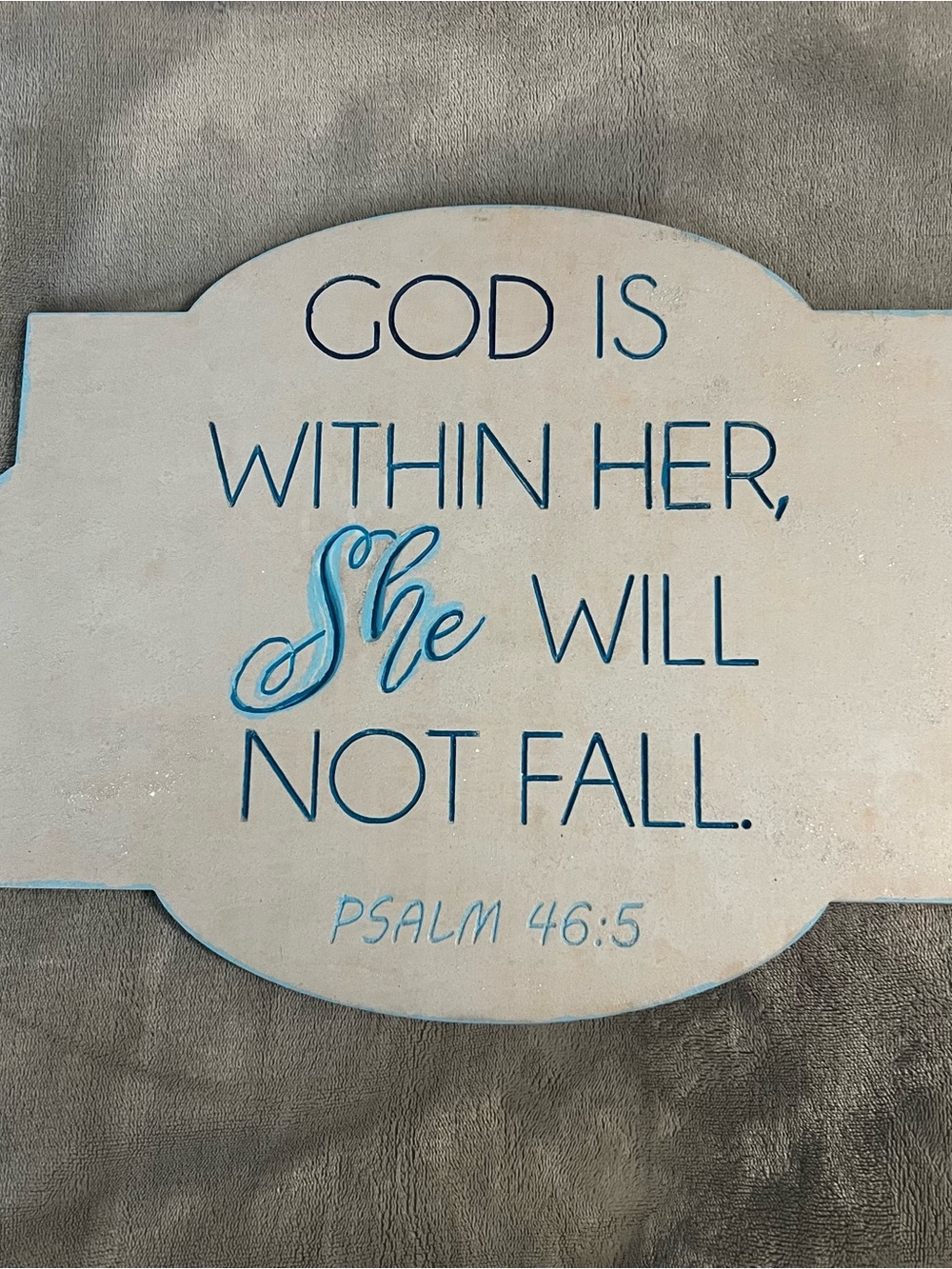 Inspirational "God Is Within Her" Wall Plaque - Blue and Cream